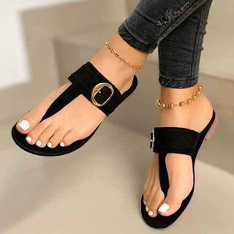 New Summer Flip Flop Sandals Metal Decoration Ladies Flat Shoes