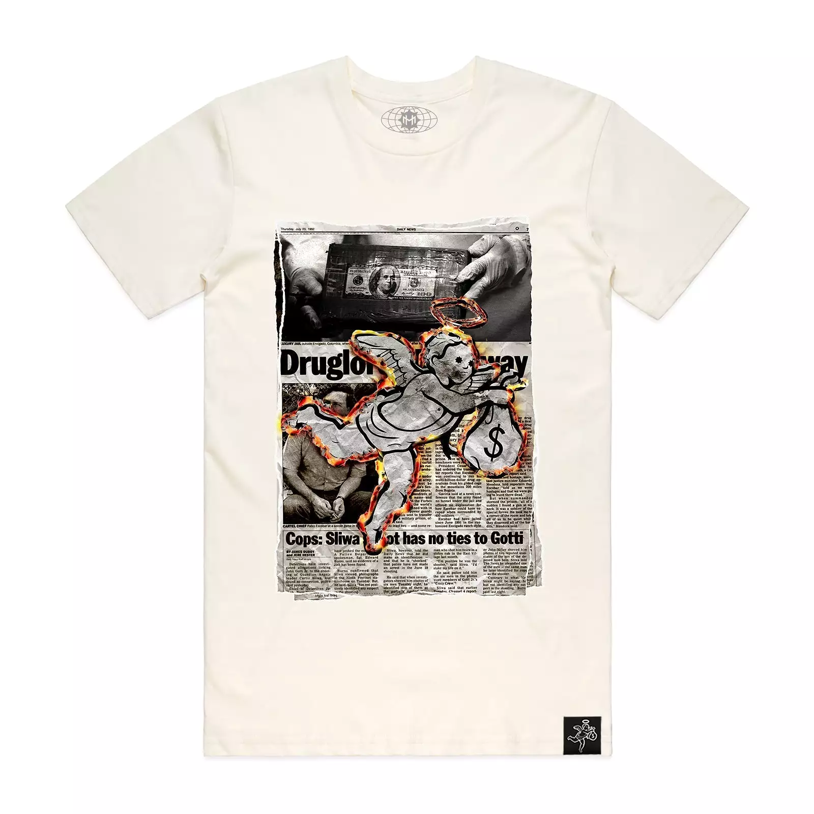 NEWSPAPER BURNING ANGEL TEE CREAM