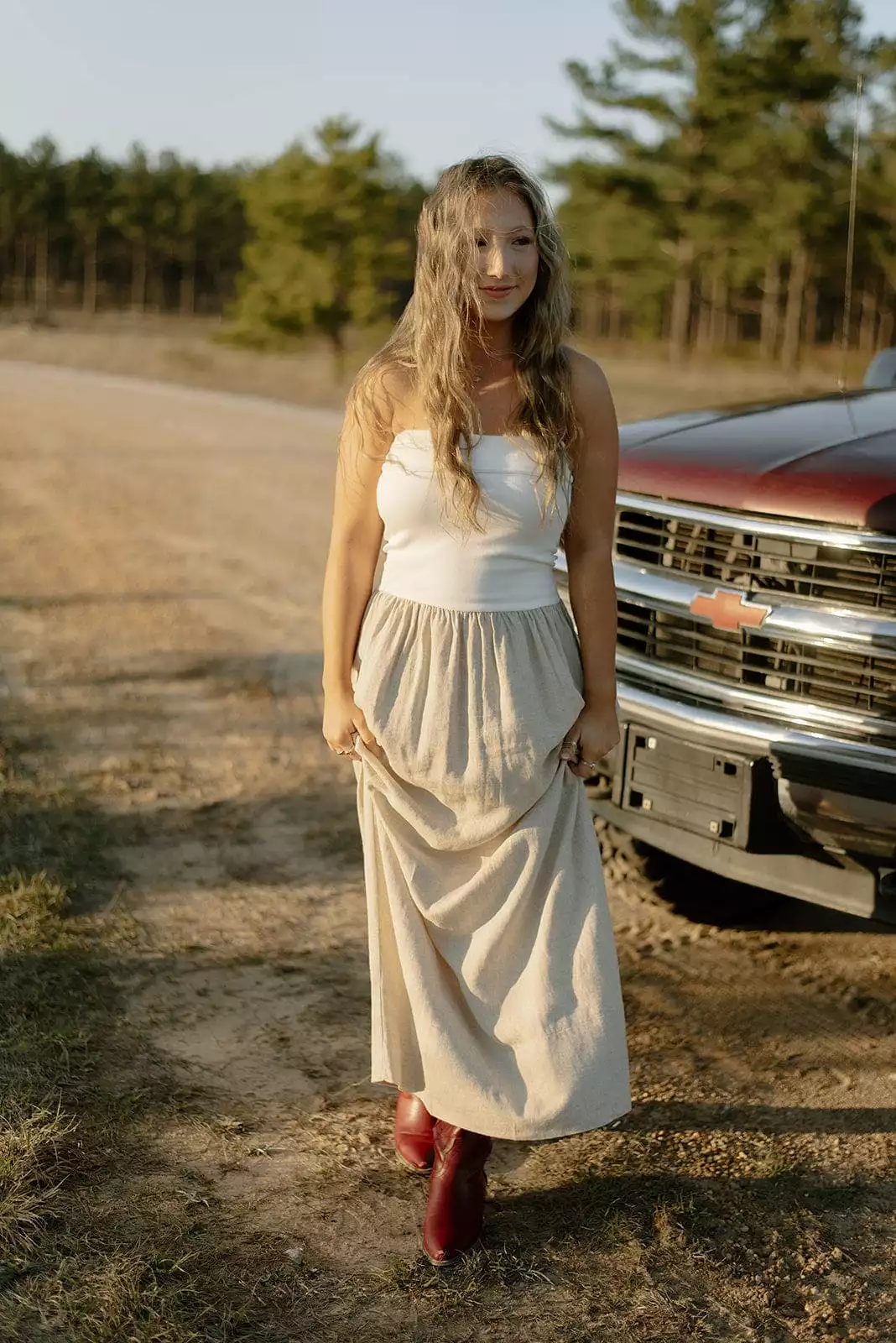 Oatmeal Linen Strapless Maxi Dress