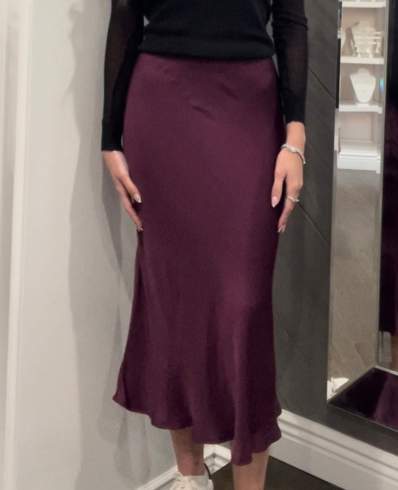 Olivaceous Satin Midi Skirt