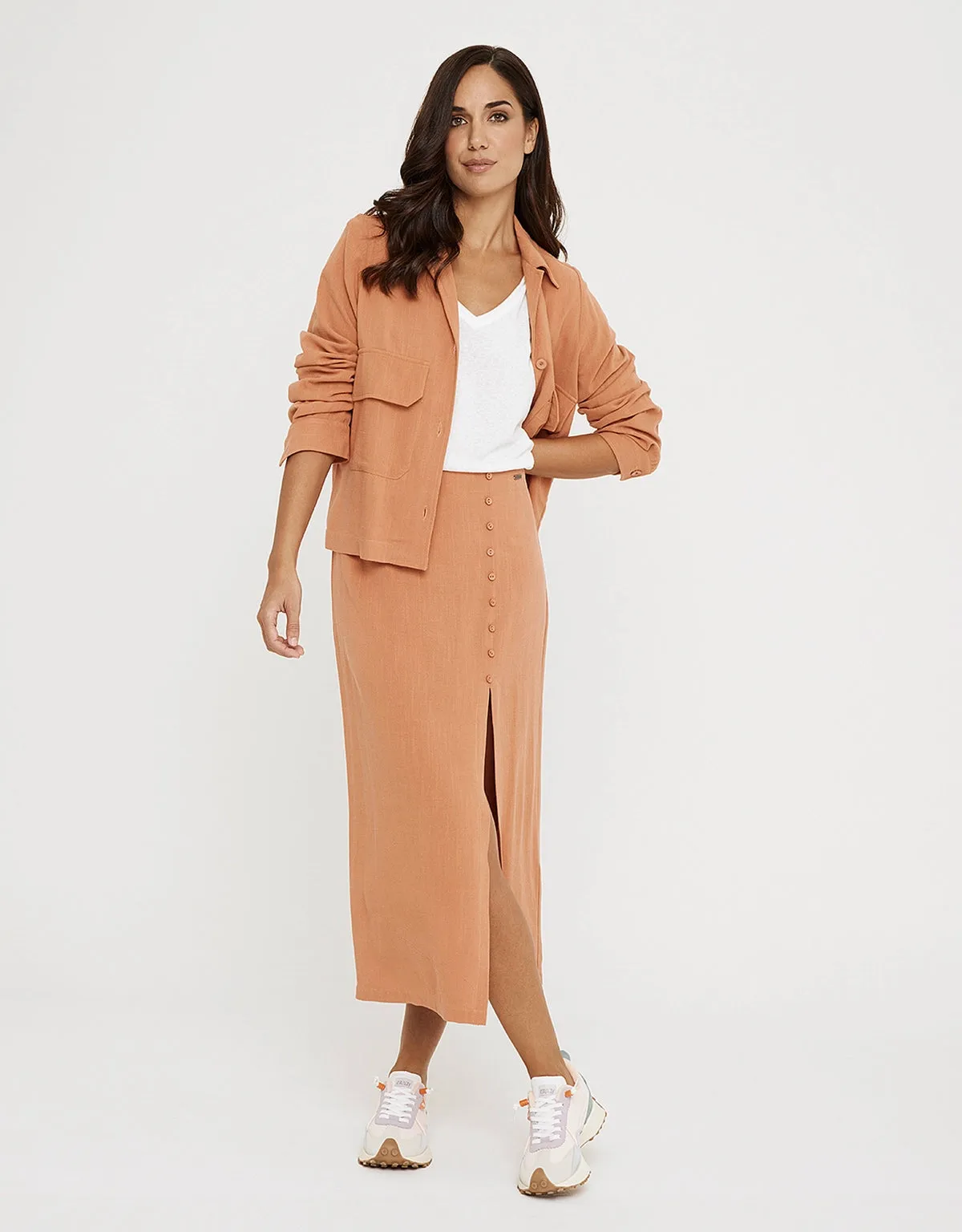 Orange Midi Skirt with Buttons - Bellamy