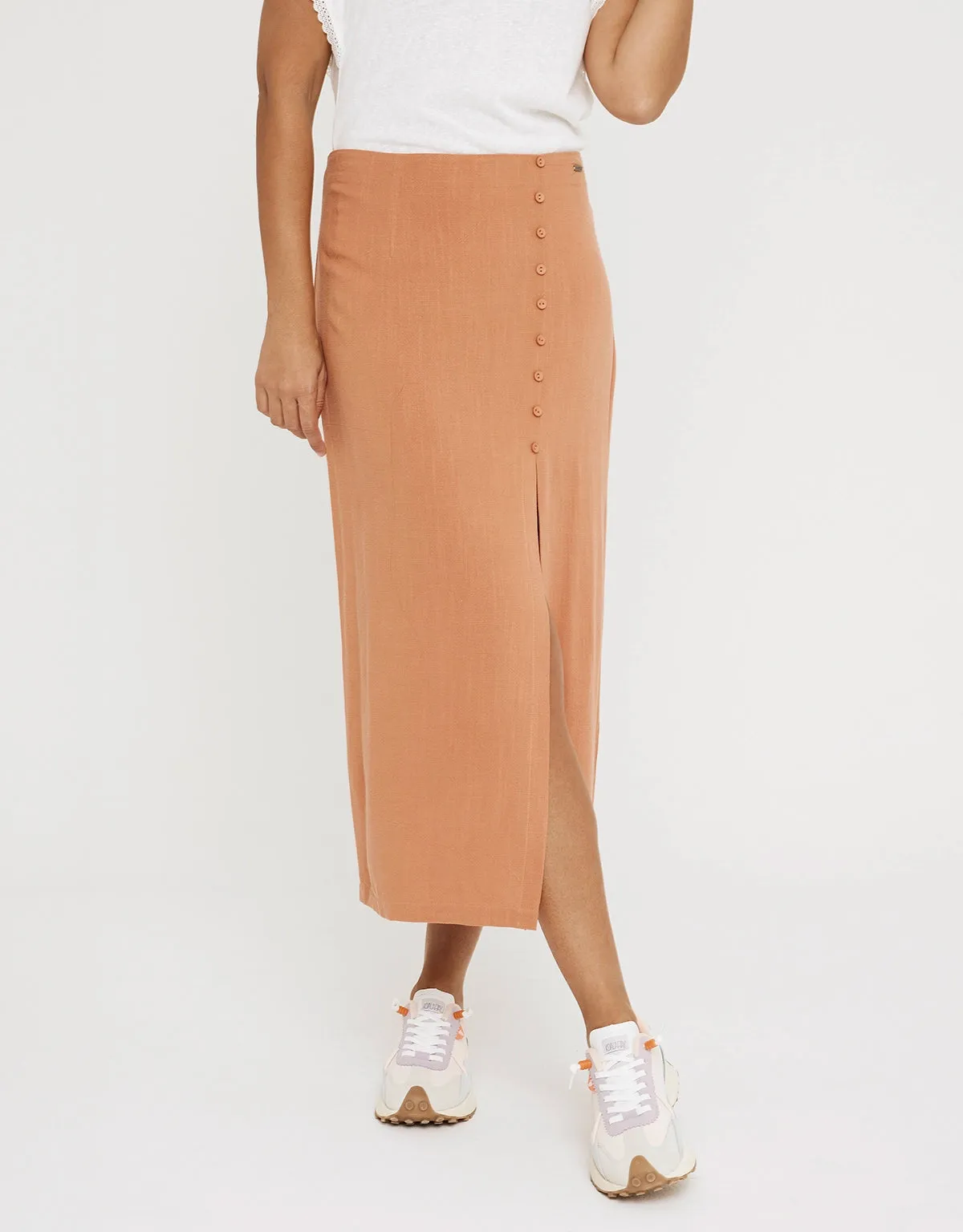 Orange Midi Skirt with Buttons - Bellamy