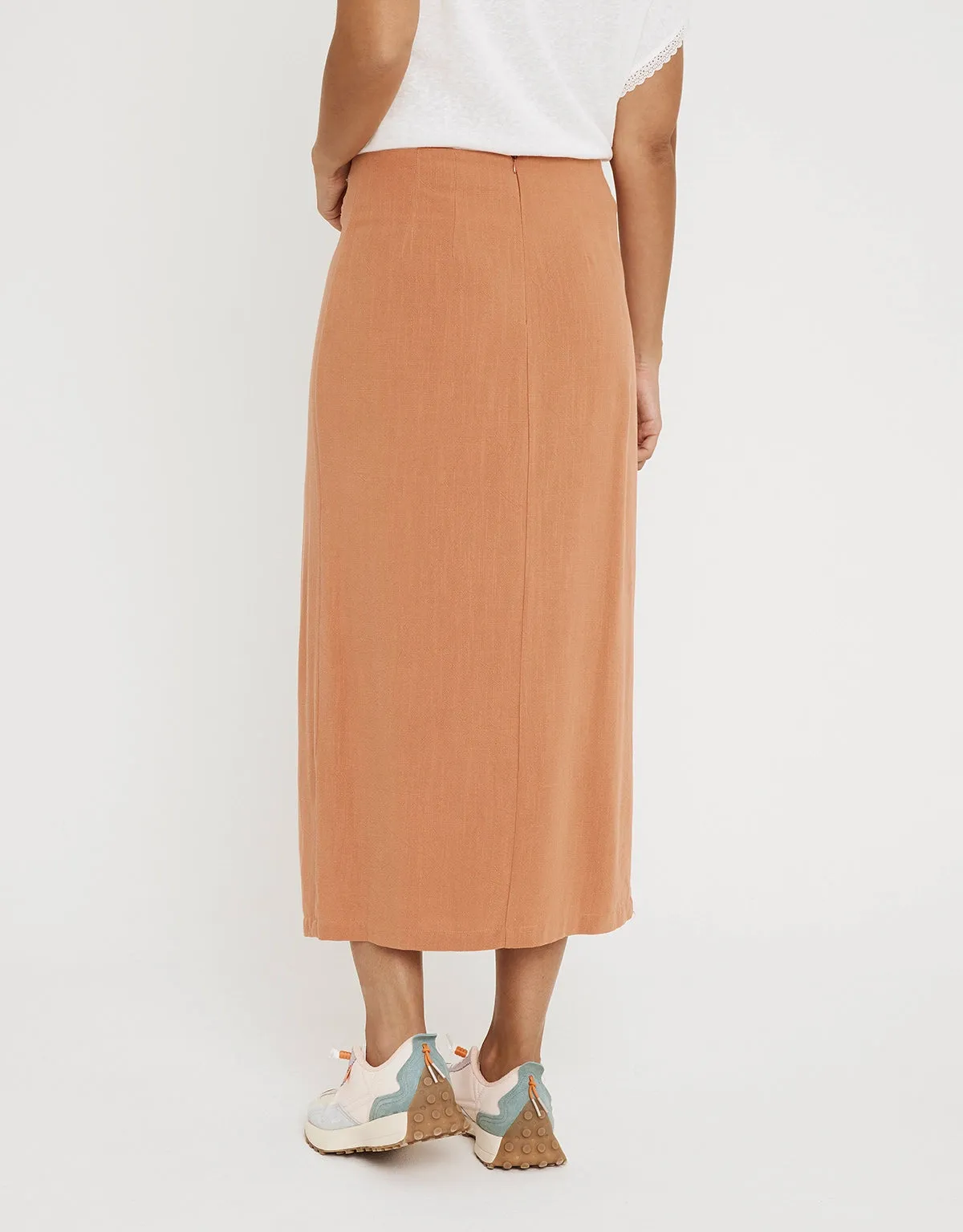 Orange Midi Skirt with Buttons - Bellamy