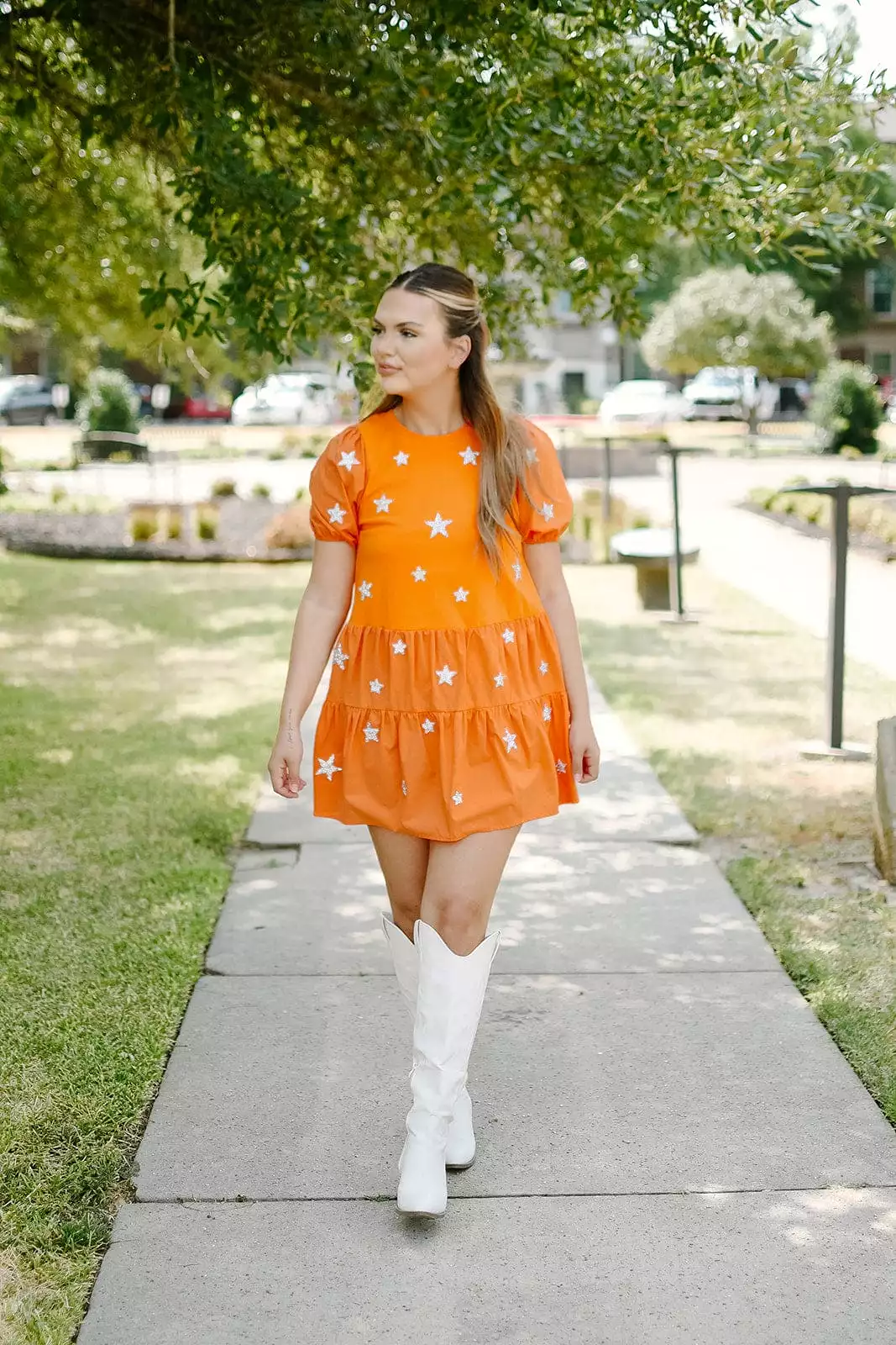 Orange Star Tiered Babydoll Dress