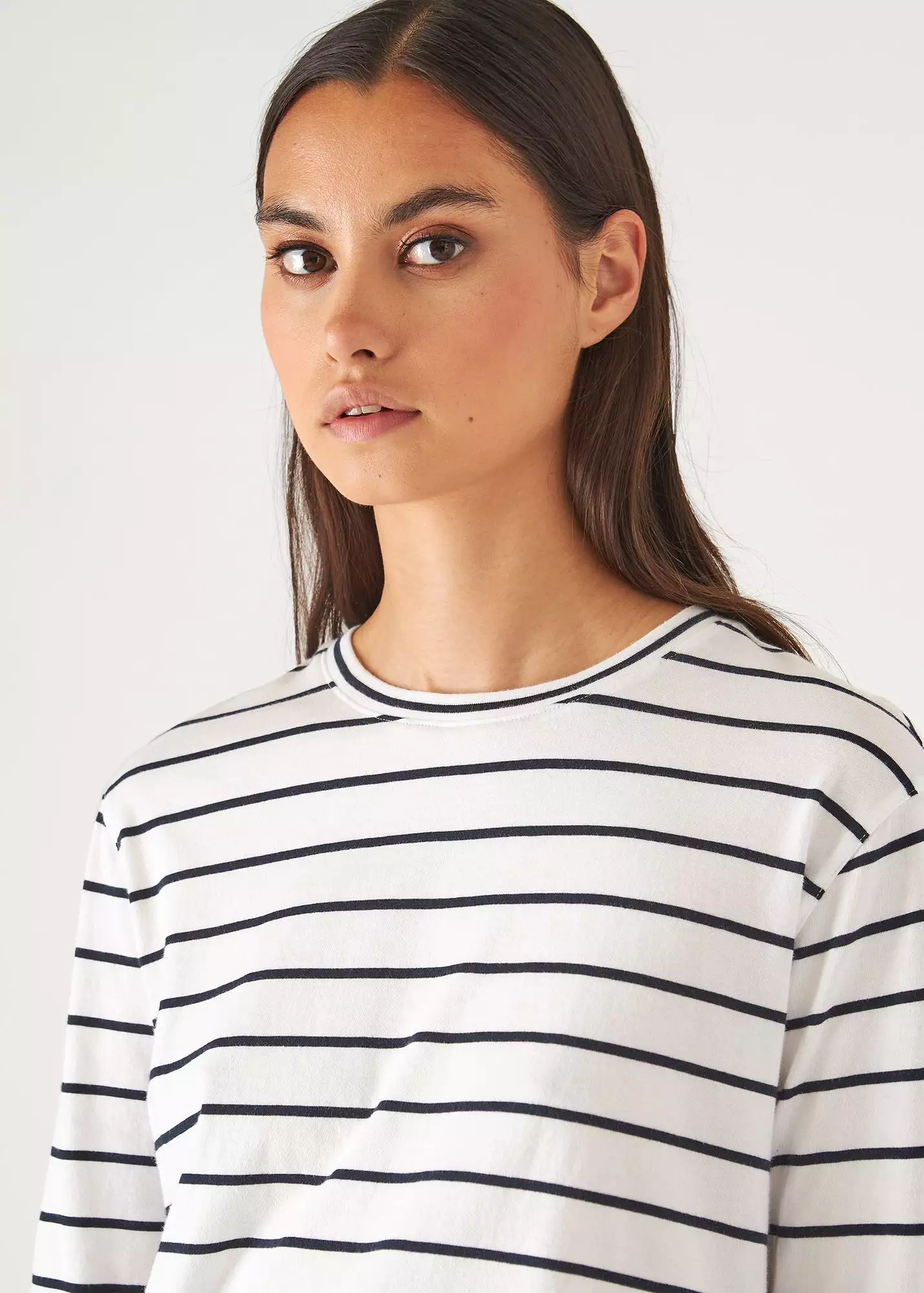 ORGANIC PIMA COTTON STRIPE BOYFRIEND LONG SLEEVE CREW