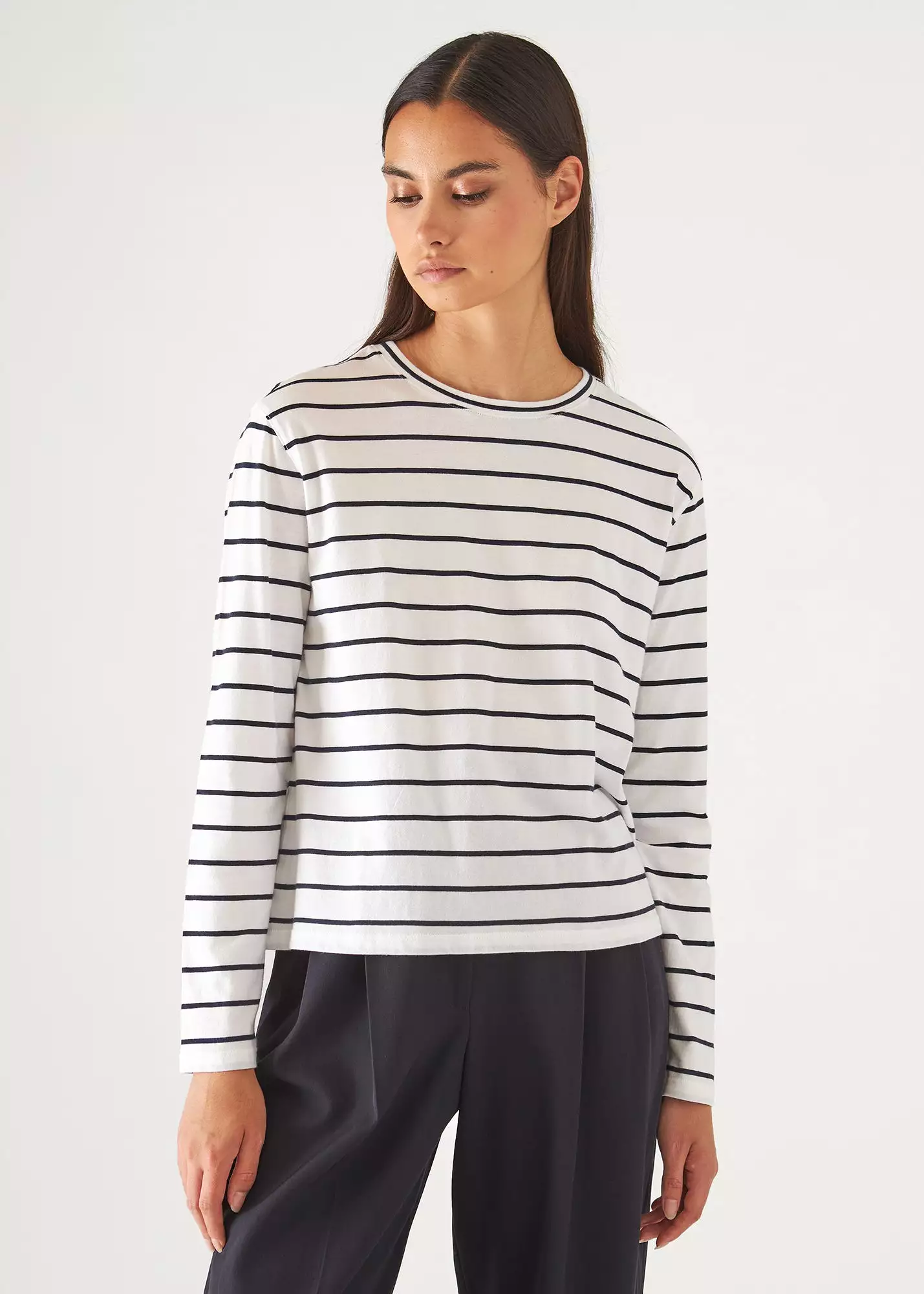 ORGANIC PIMA COTTON STRIPE BOYFRIEND LONG SLEEVE CREW