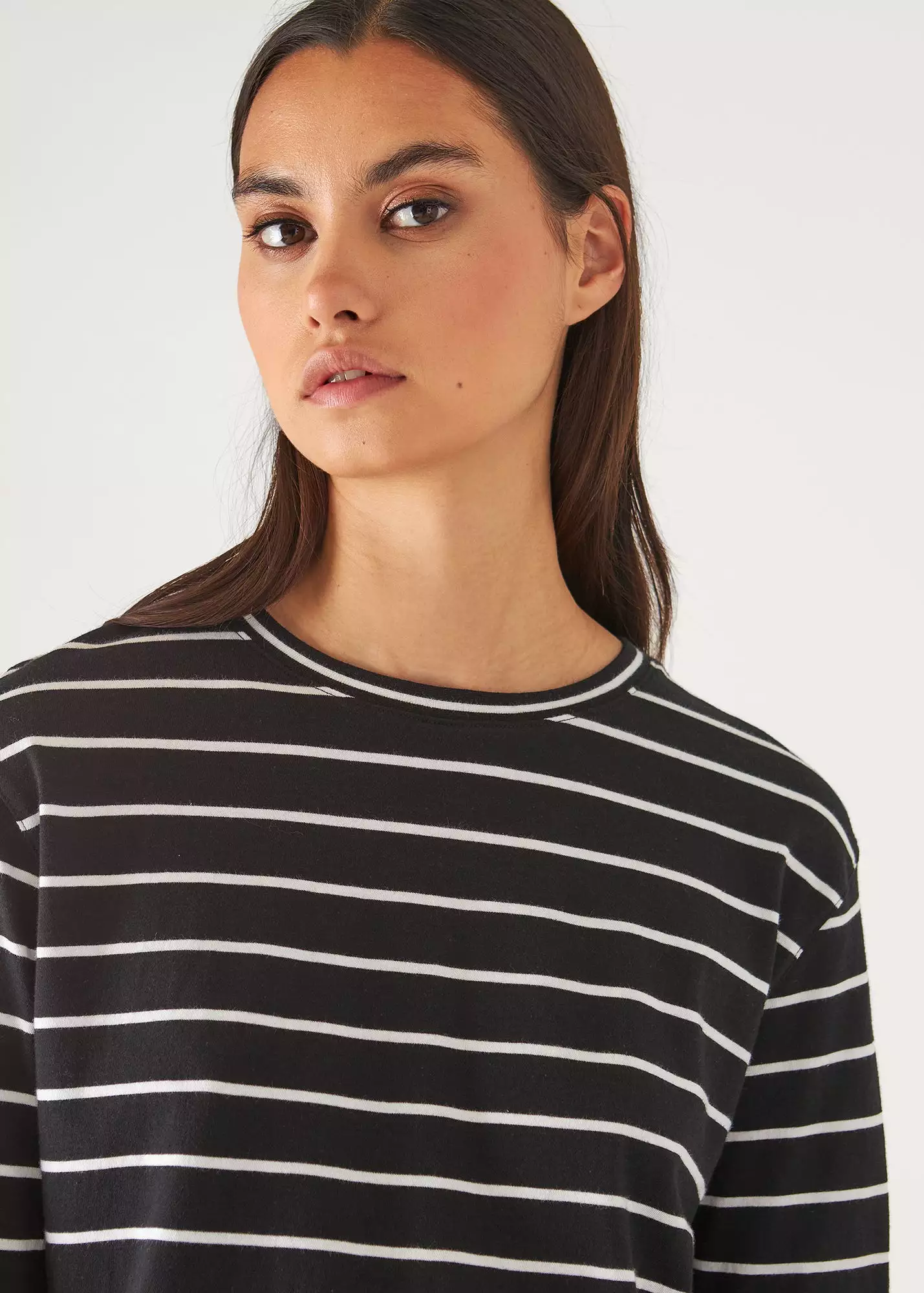 ORGANIC PIMA COTTON STRIPE BOYFRIEND LONG SLEEVE CREW