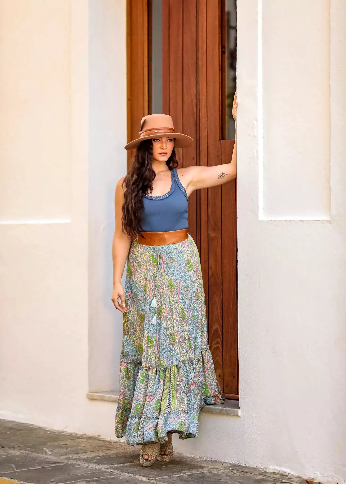 Paani Print Skirt - Green/Blue