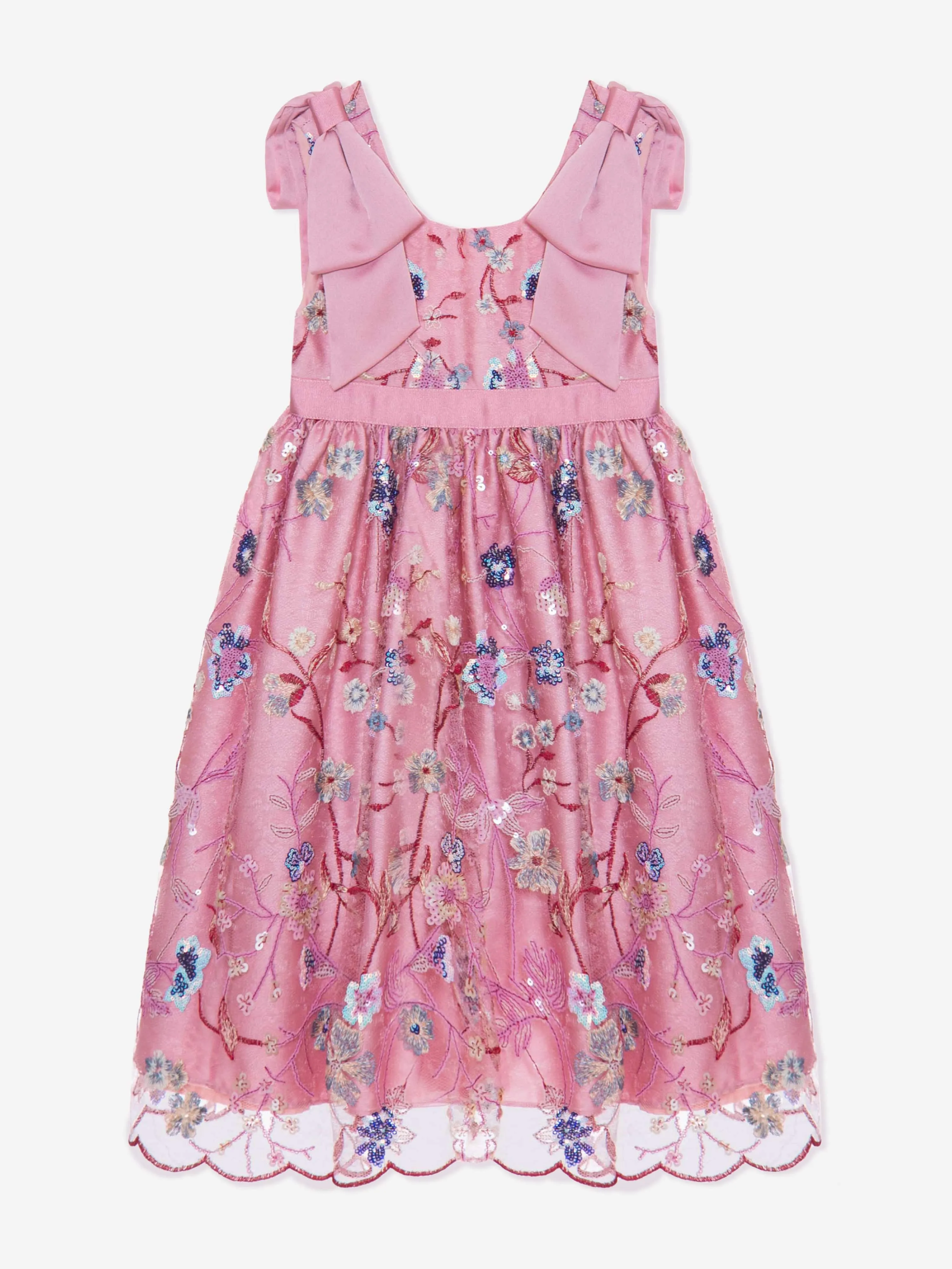 Patachou Girls Embroidered Party Dress in Pink