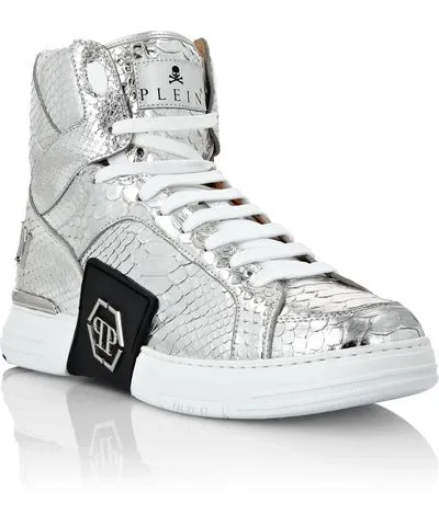 Philipp Plein HI-TOP SNEAKERS MONEY KICK$ PYTHON Platinum HEXAGON