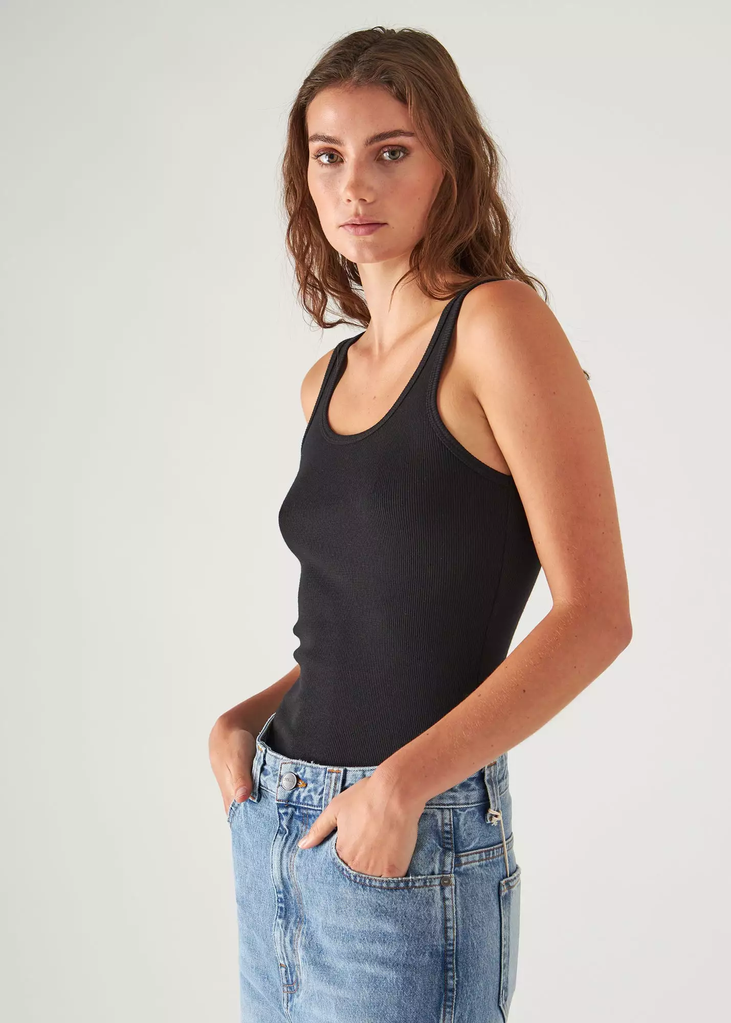 PIMA COTTON STRETCH SCOOP NECK RIB TANK