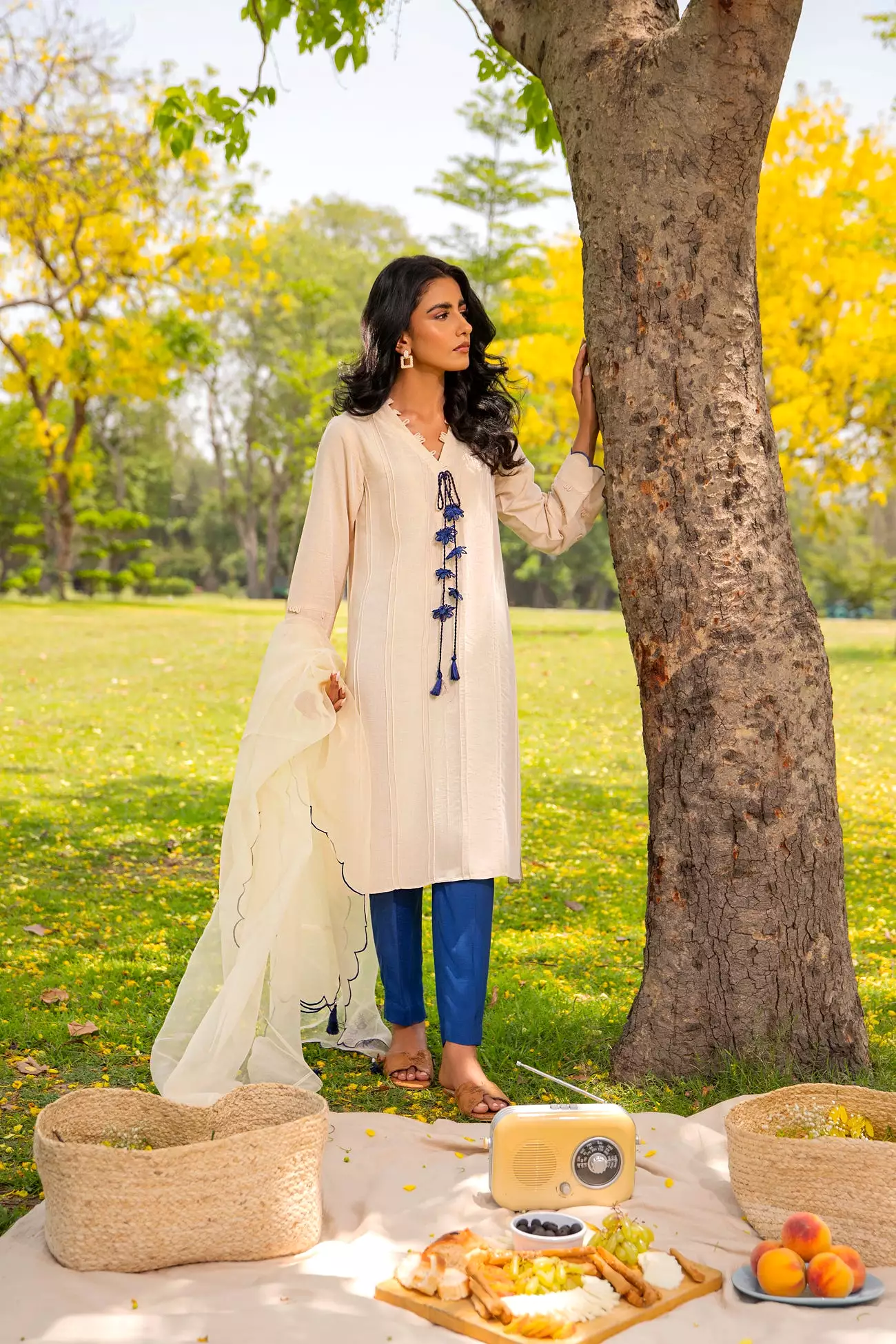 PINUCKS SHIRT WITH EMBROIDERED DUPATTA