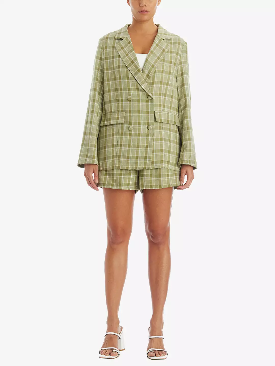 Plaid Oversized Blazer & Shorts 2-Piece Set