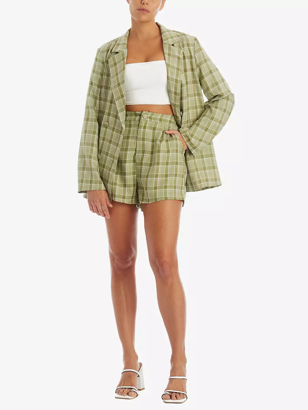 Plaid Oversized Blazer & Shorts 2-Piece Set