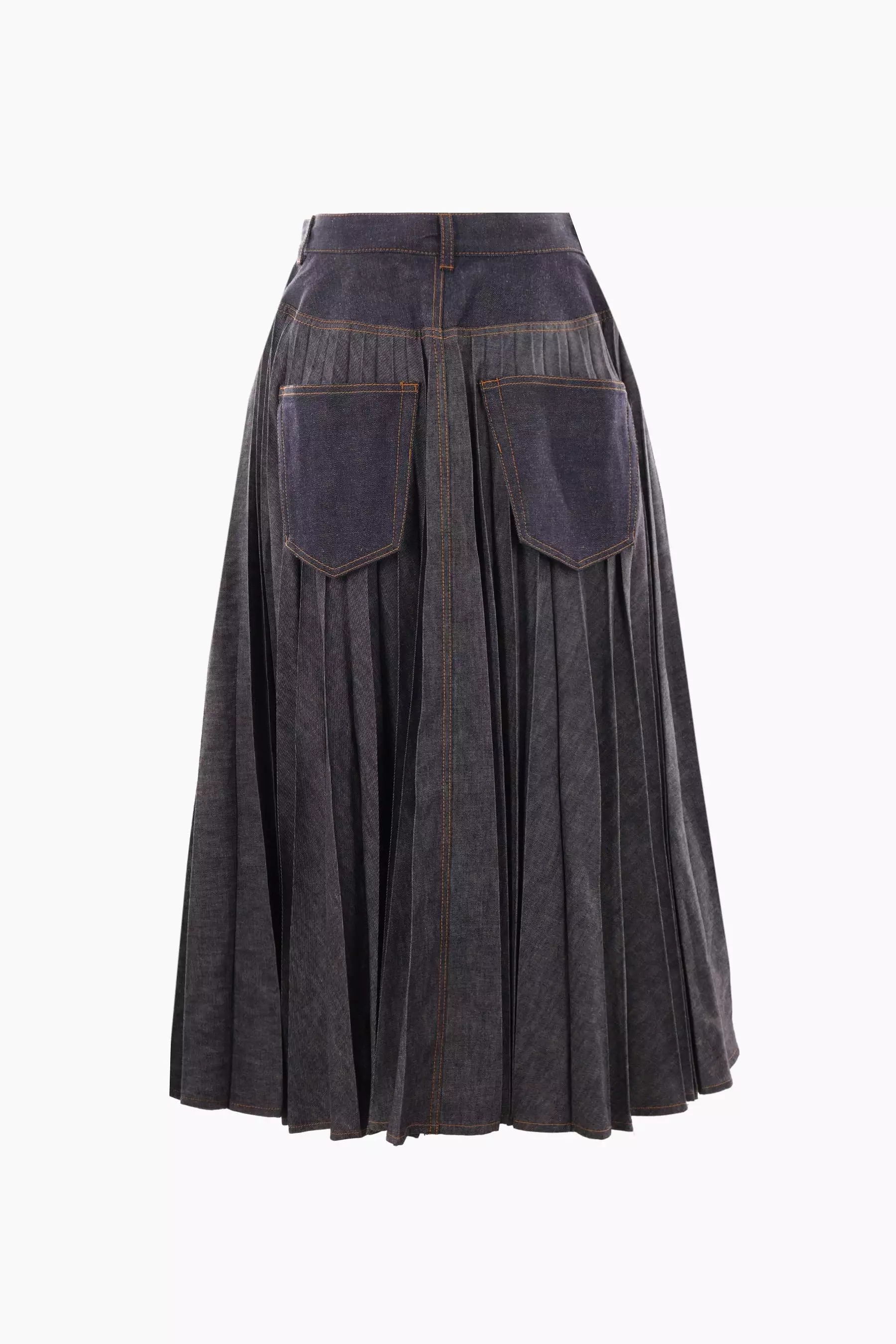 pleated denim wrap skirt