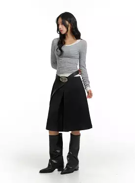 Pleated Mid-Length Solid Skirt CJ417