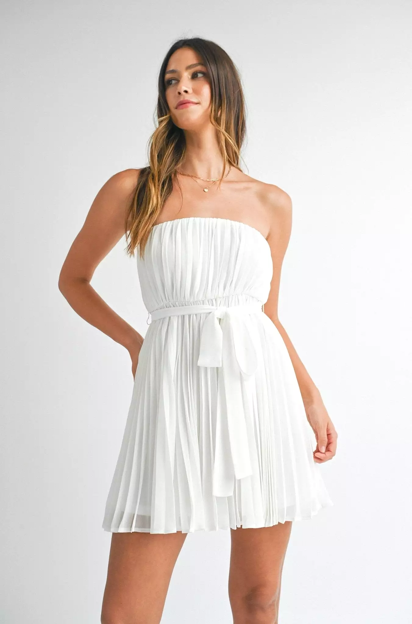 Pleated Tube Mini Dress