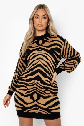 Plus Animal Knitted Sweater Dress