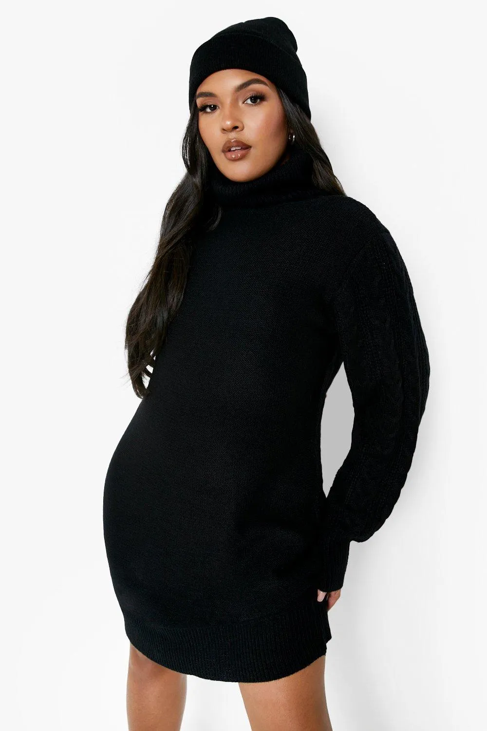 Plus Cable Knit Turtleneck Sweater Dress