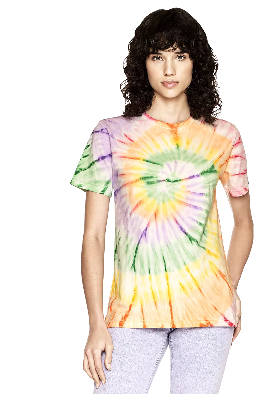 Rainbow Tie Dye Women's Rolled Up Sleeves Organic Cotton T-shirt