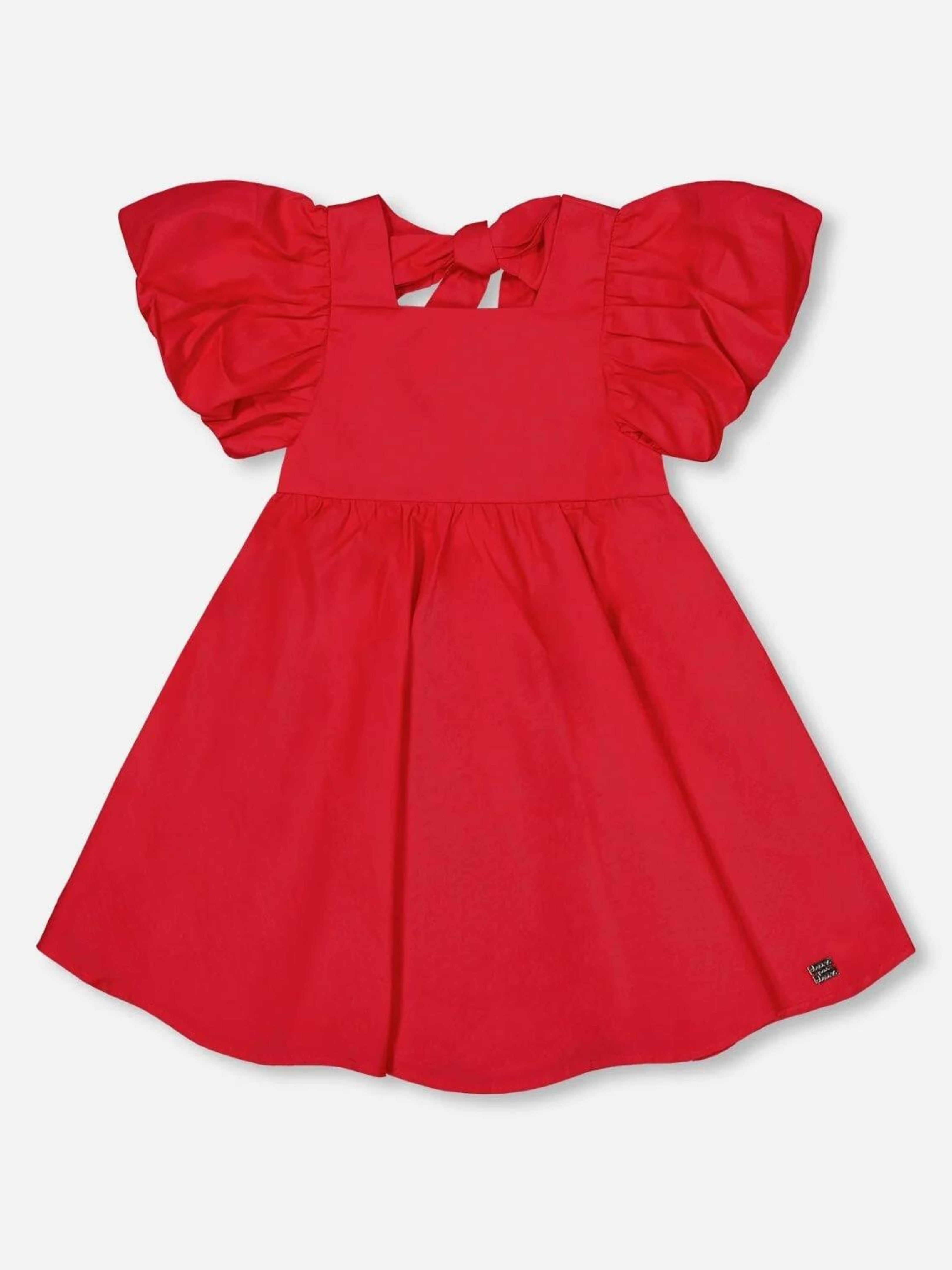 Red Bubble Sleeve Bow Dress - Big Girl