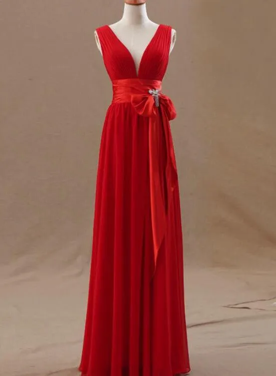 Red Chiffon Bridesmaid Dress, Simple Party Dress, A-line Party Dress