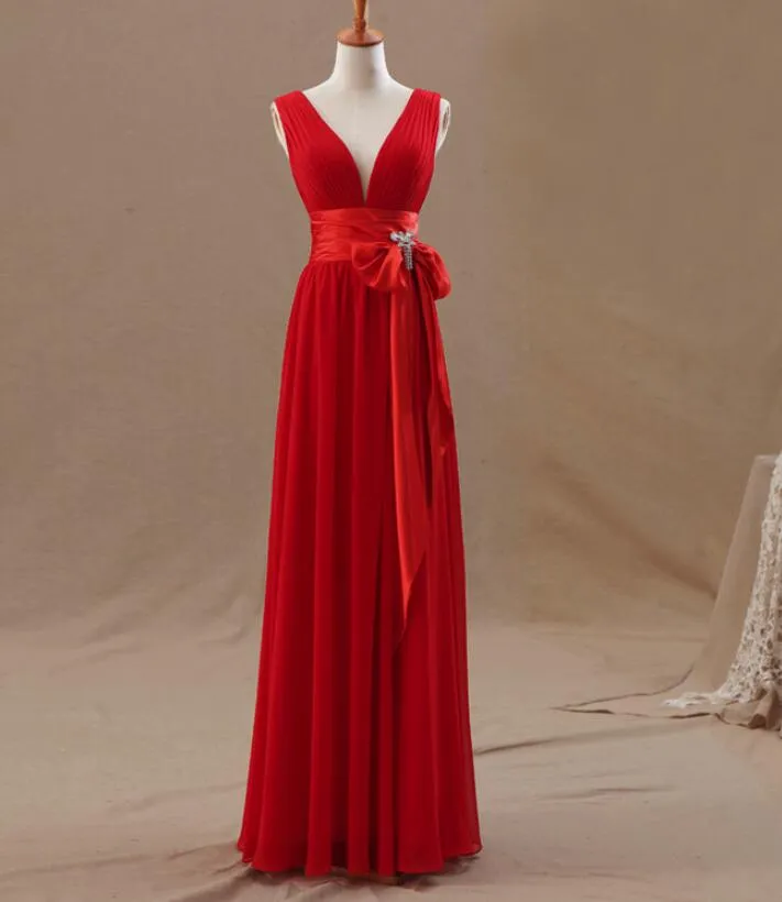 Red Chiffon Bridesmaid Dress, Simple Party Dress, A-line Party Dress