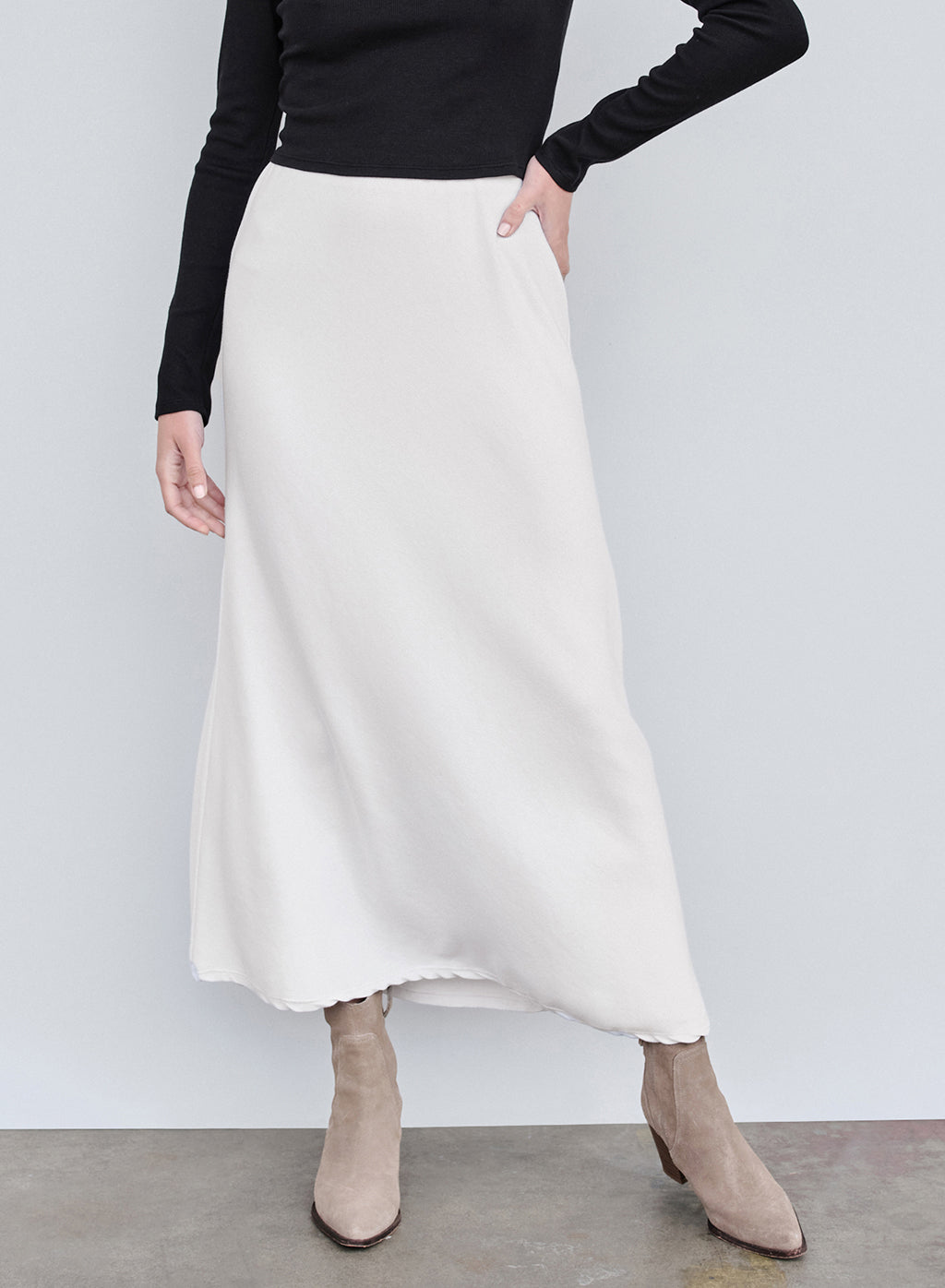 Rib Bias Cut Skirt in Cream