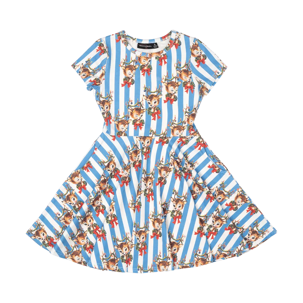 Rock Your Baby Reindeer Cheer Waisted Dress