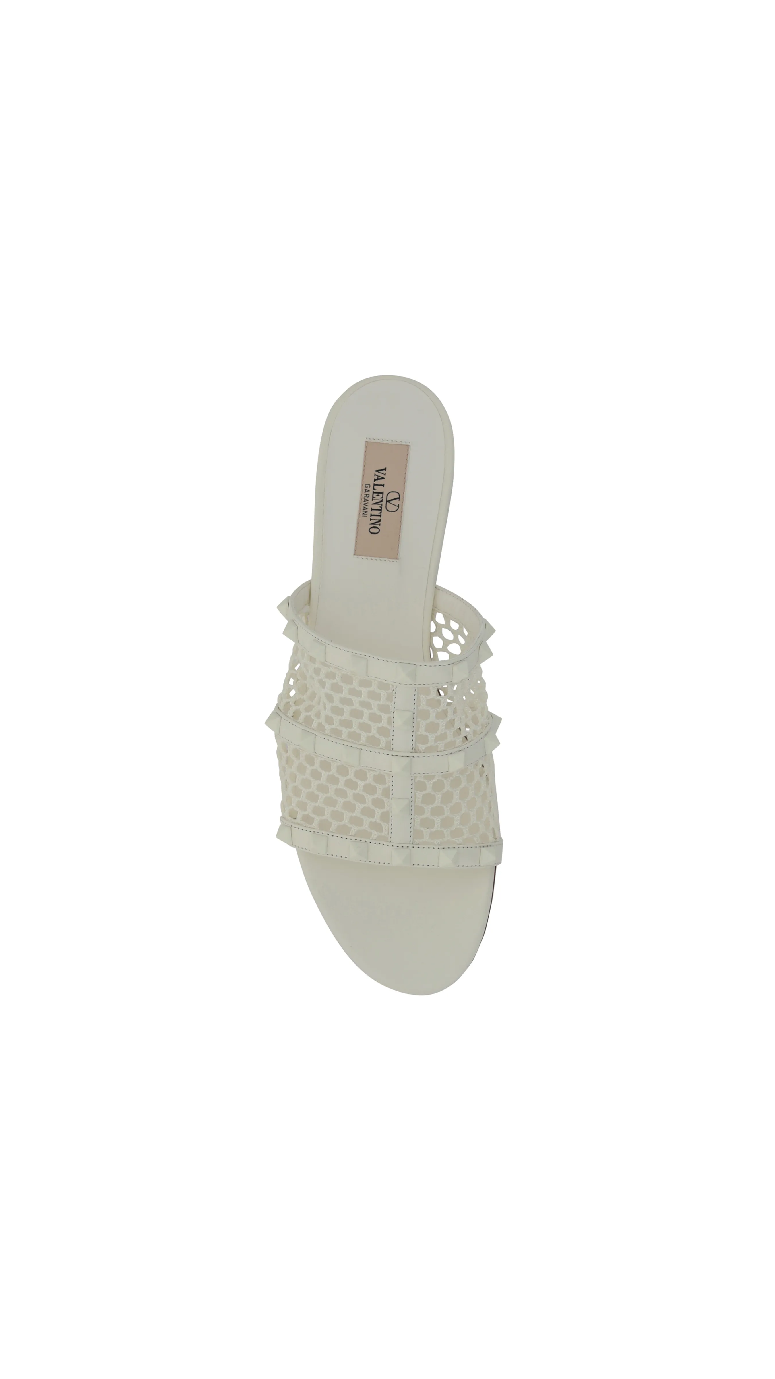 Rockstud and Mesh Flat Slide Sandals - White