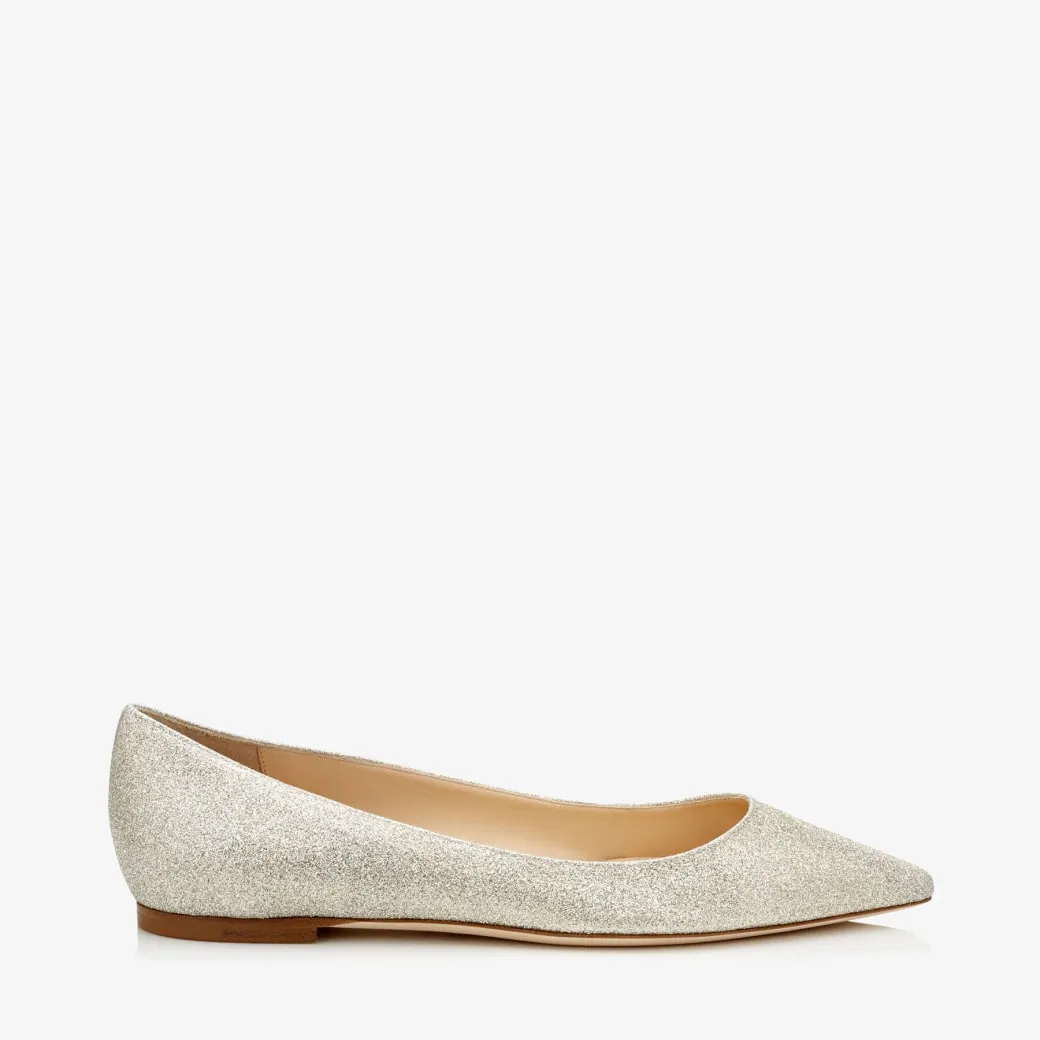 Romy Flat Platinum Ice Dusty Glitter Pointy Toe Flats