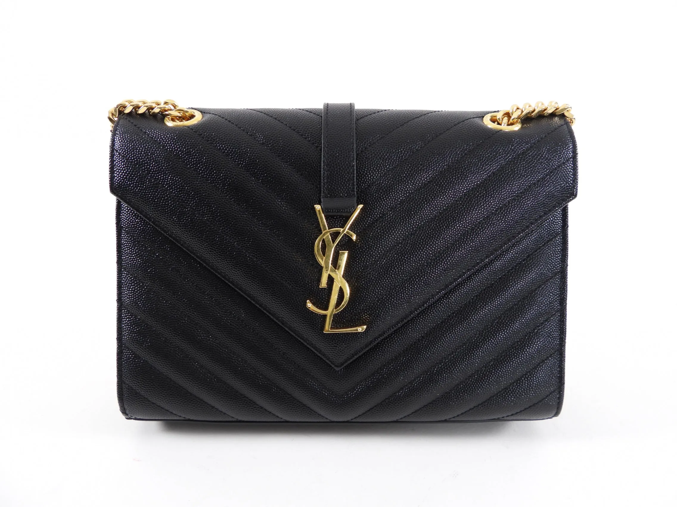 Saint Laurent Black Chevron Medium Envelope Chain Bag