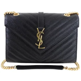 Saint Laurent Black Chevron Medium Envelope Chain Bag