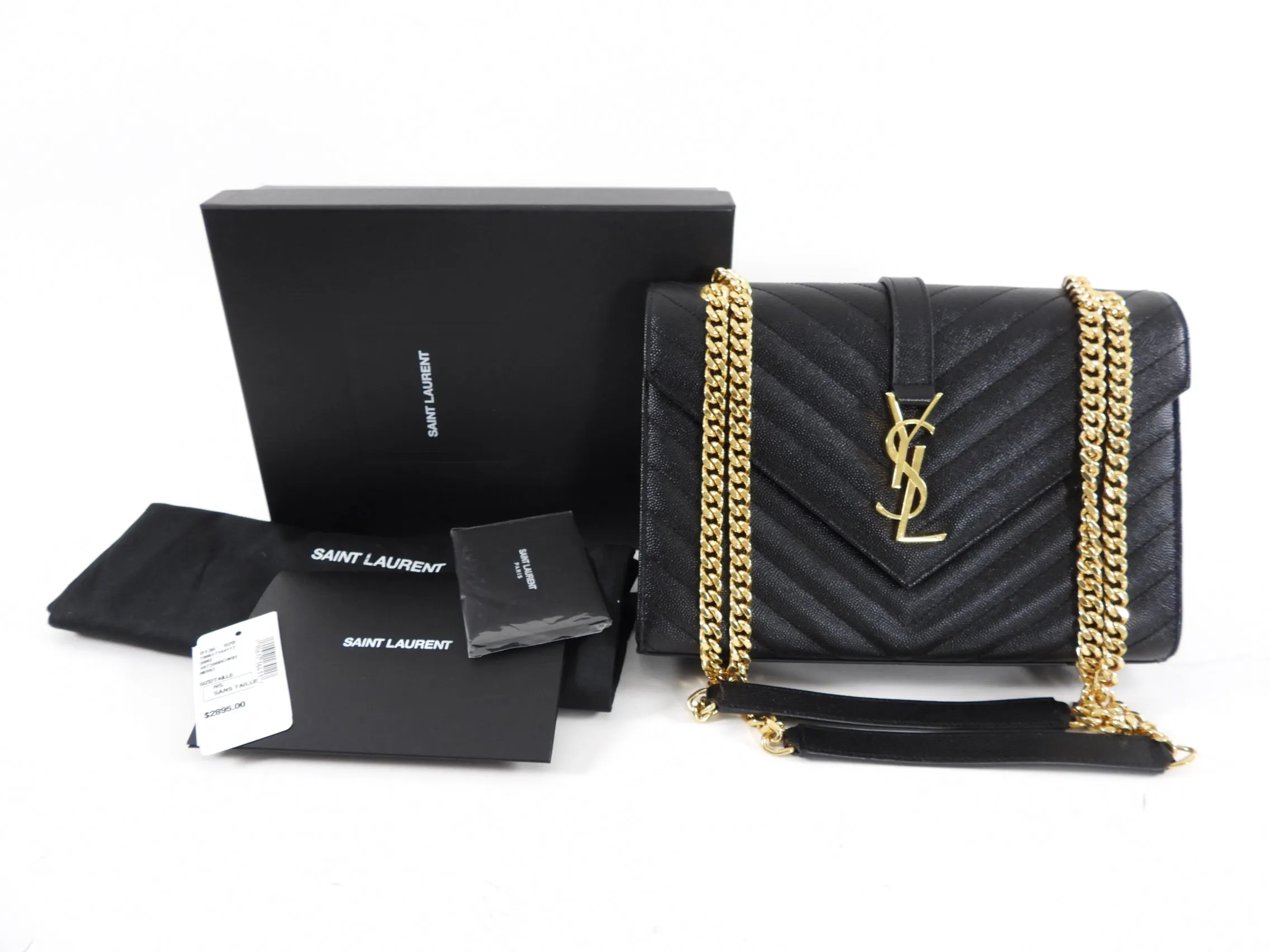 Saint Laurent Black Chevron Medium Envelope Chain Bag