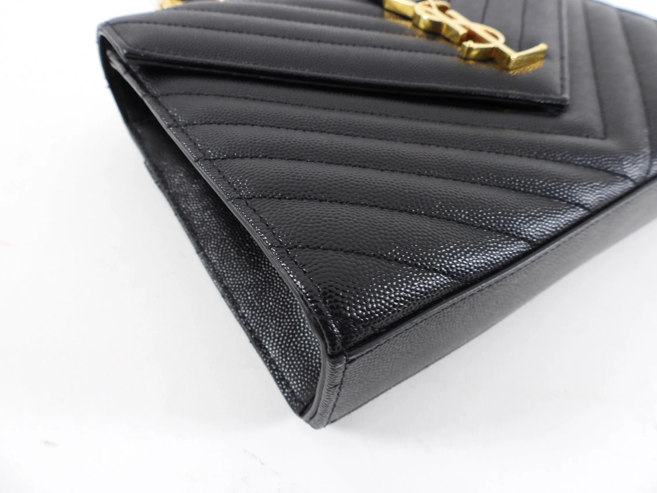 Saint Laurent Black Chevron Medium Envelope Chain Bag