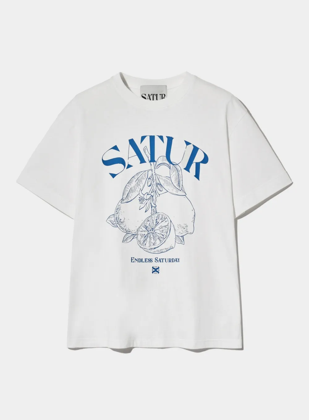 SATUR  |Street Style U-Neck Cotton Short Sleeves Oversized Logo