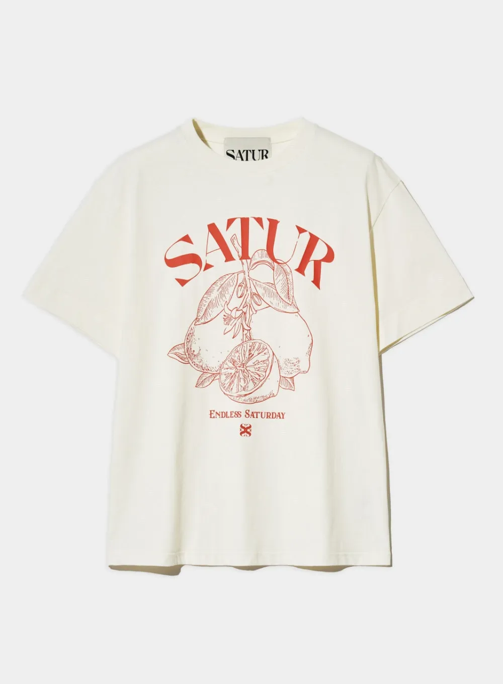 SATUR  |Street Style U-Neck Cotton Short Sleeves Oversized Logo