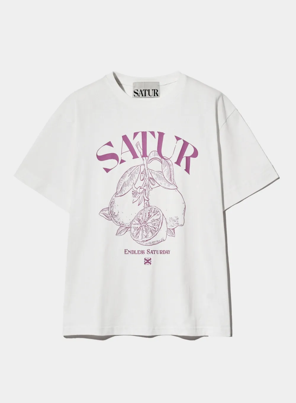 SATUR  |Street Style U-Neck Cotton Short Sleeves Oversized Logo