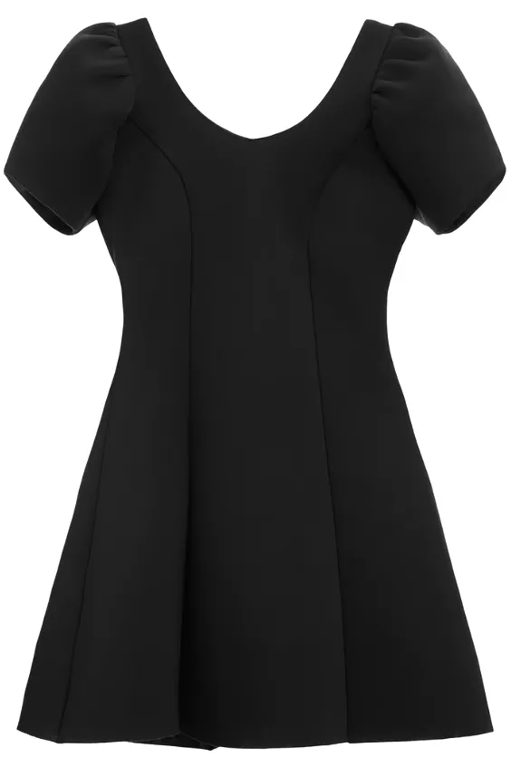 Scuba Puff Sleeve Fit and Flare Dress