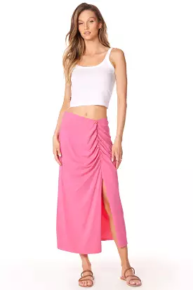 SHIRRED SKIRT WITH SLIT