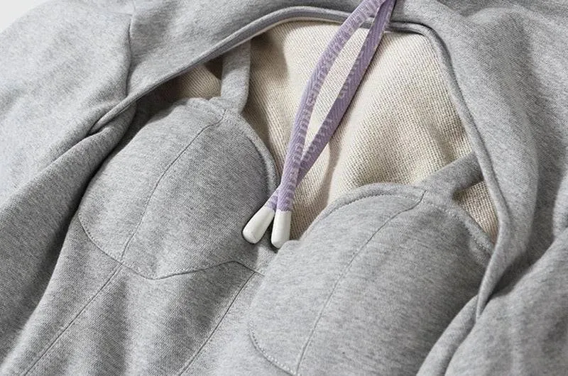 Short Bra Top and Hooded Sweatshirt in Gray