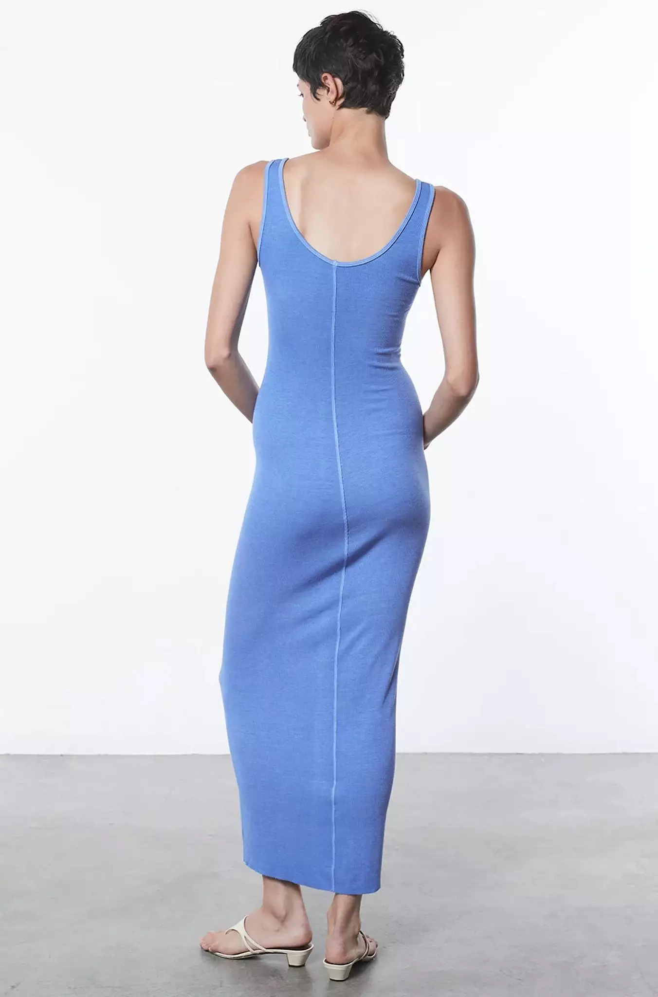 Silk Knit Maxi Tank Dress in Cornflower