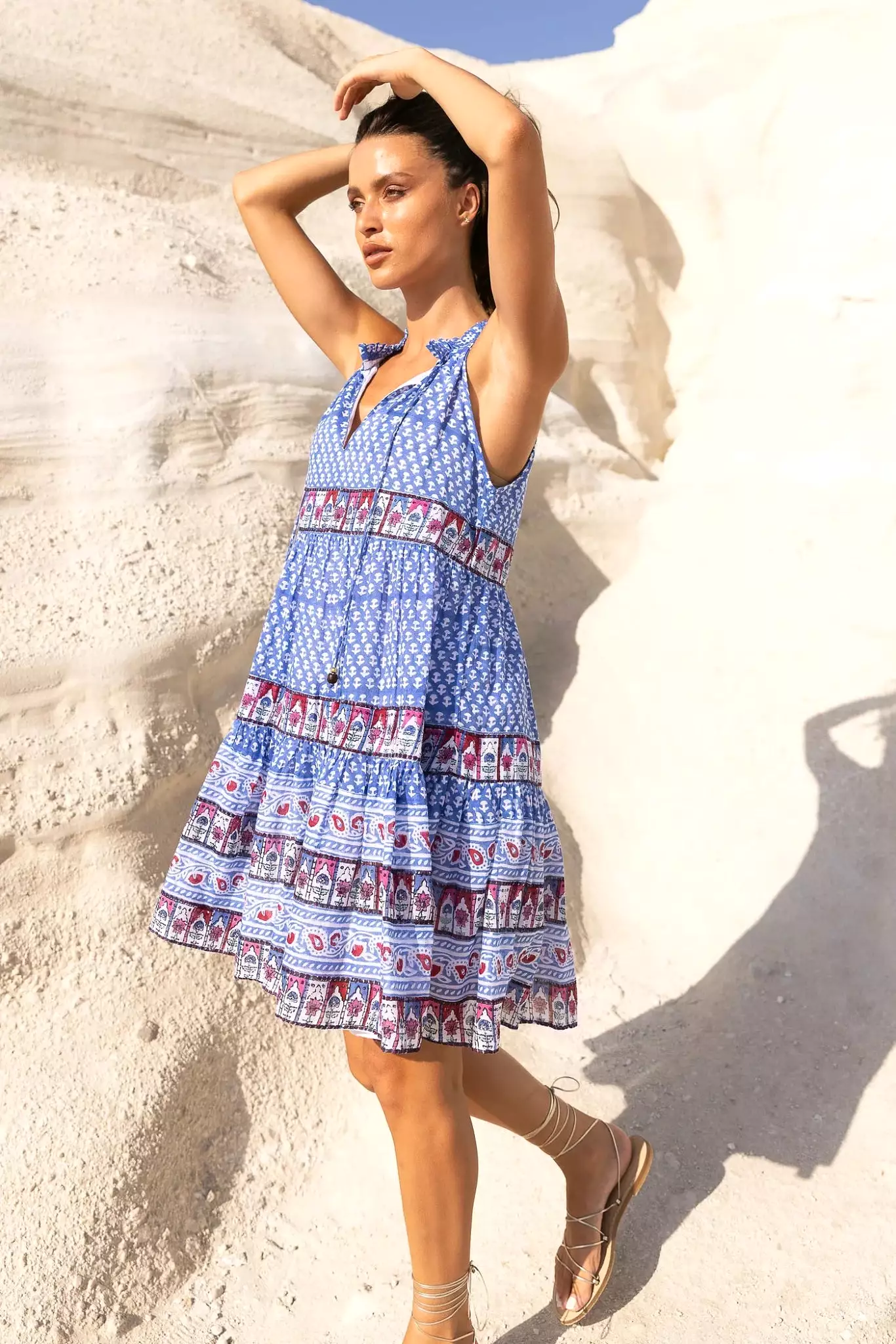 Sleeveless Tiered Short Dress in Campania Blue