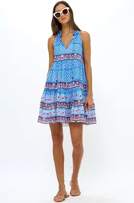 Sleeveless Tiered Short Dress in Campania Blue