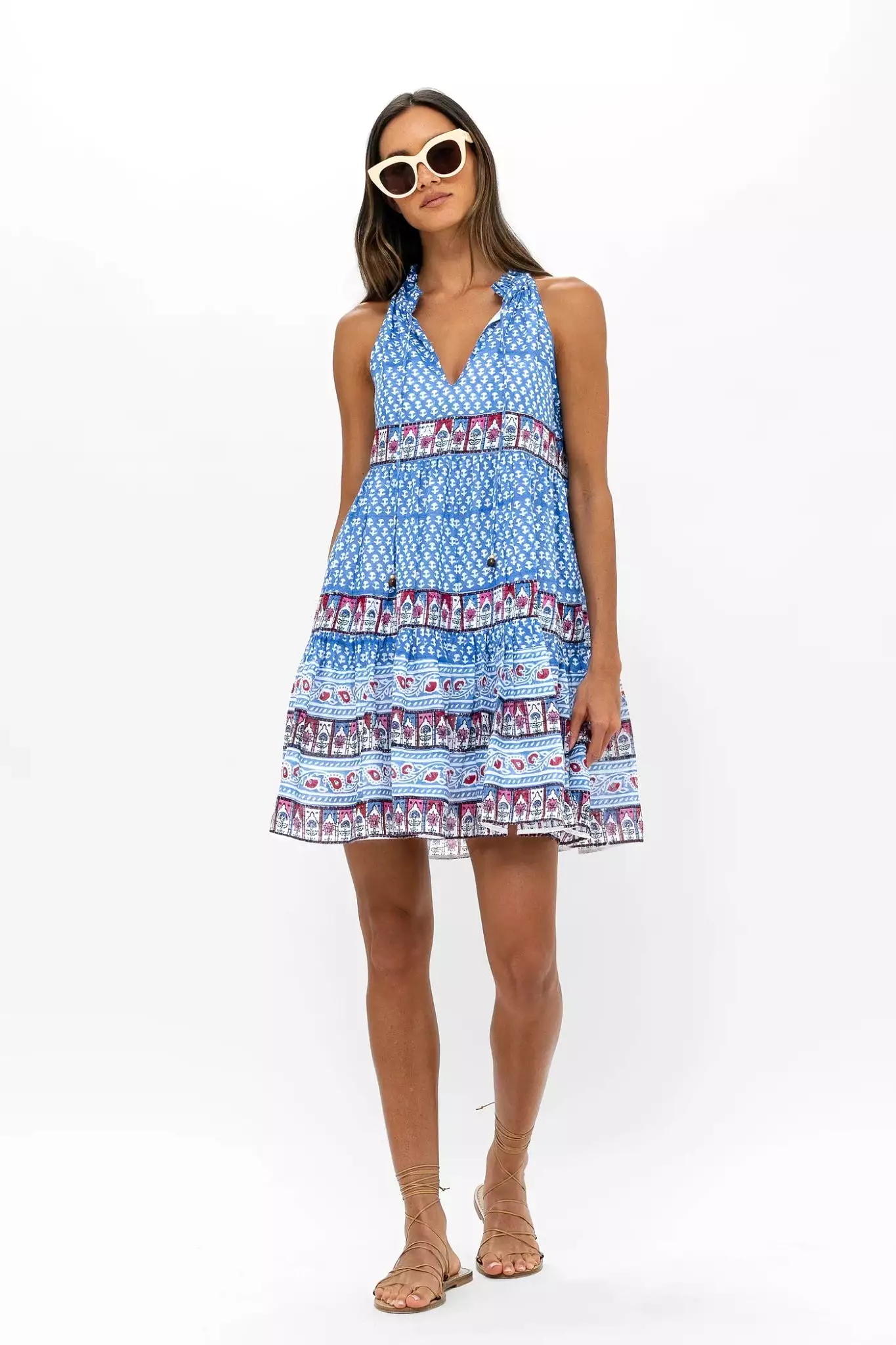 Sleeveless Tiered Short Dress in Campania Blue