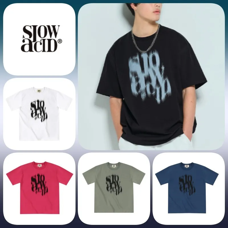 SLOW ACID  |Unisex U-Neck Oversized Logo T-Shirts