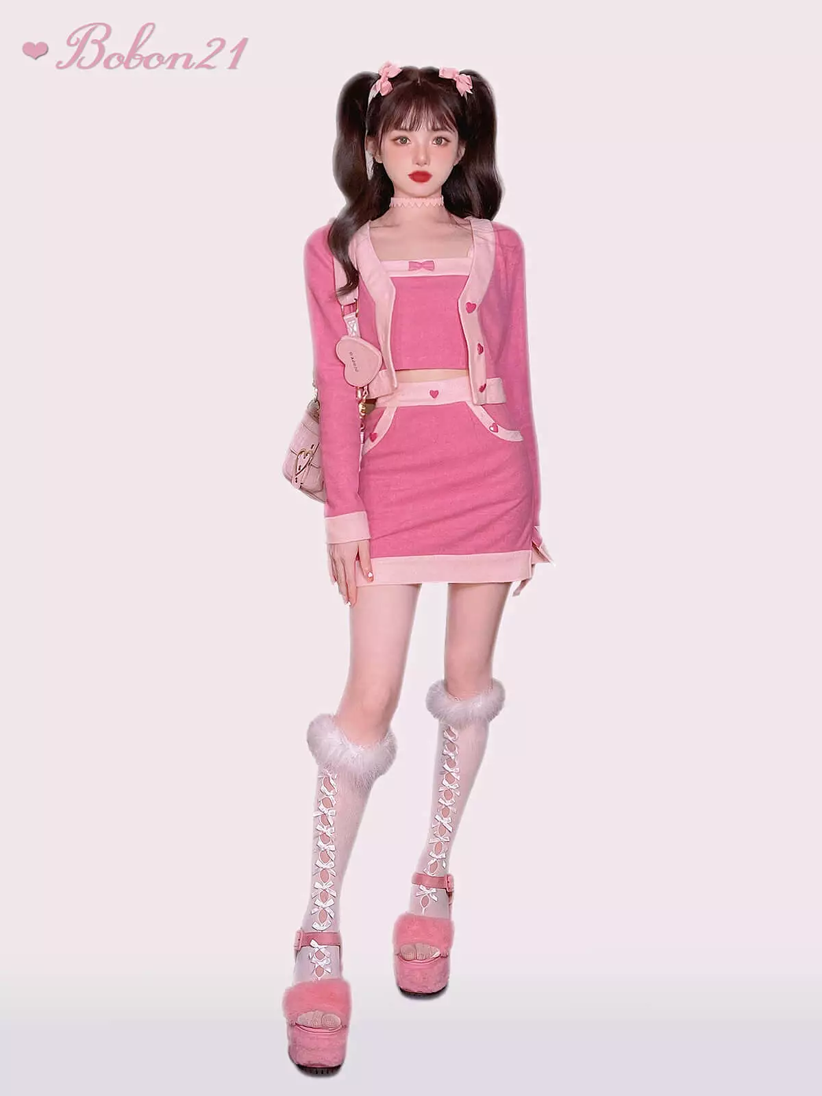 Spring berry fruit Barbie love knitted suit cardigan skirt by9081