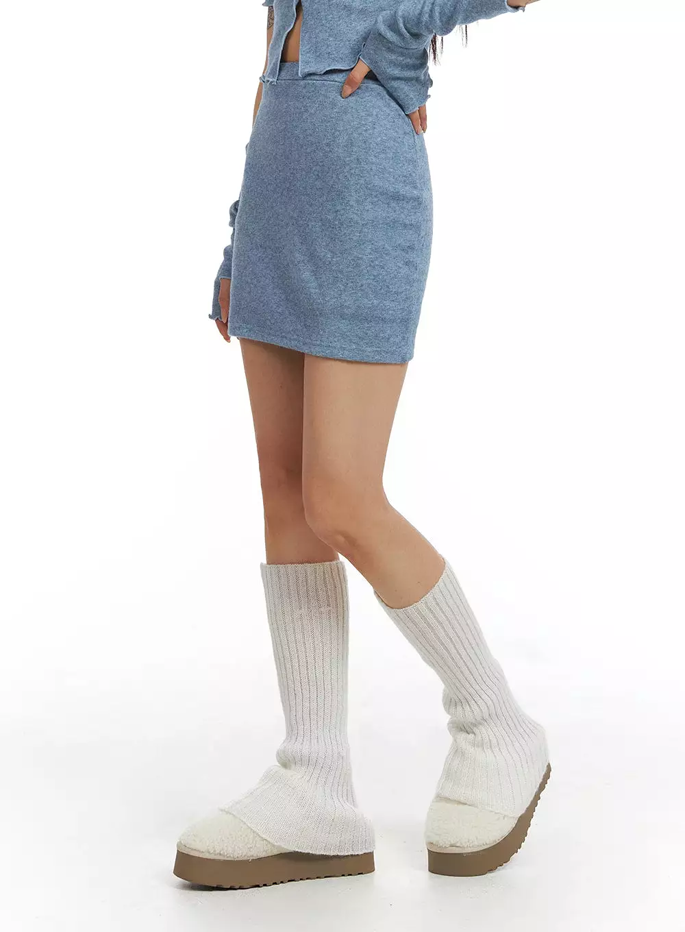 Square Neck Crop Tee with Hand Warmer Skirt Set CJ408