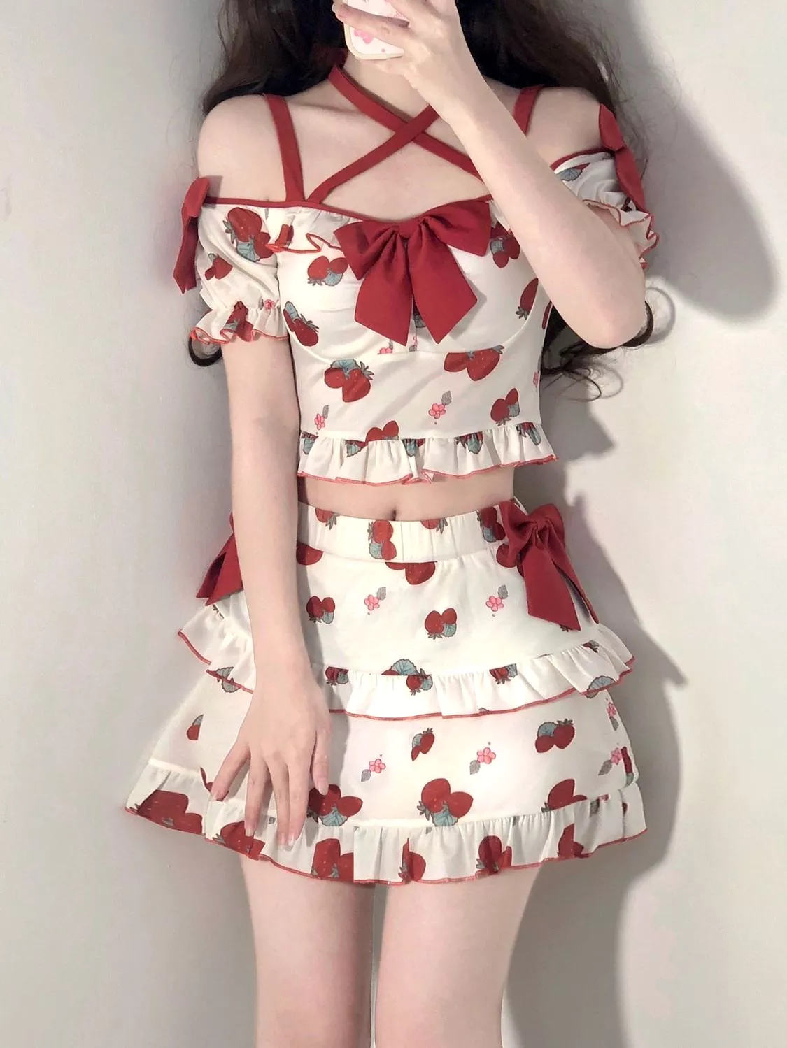 Strawberry Bow Skirt Suit