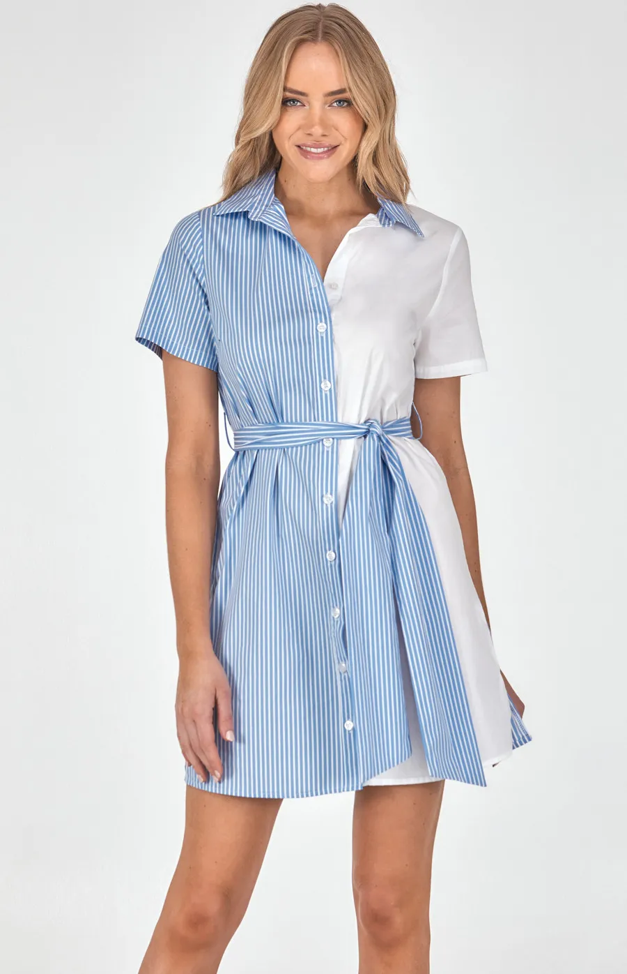 Striped Contrast Panel Shirt Dress (SDR1135B)